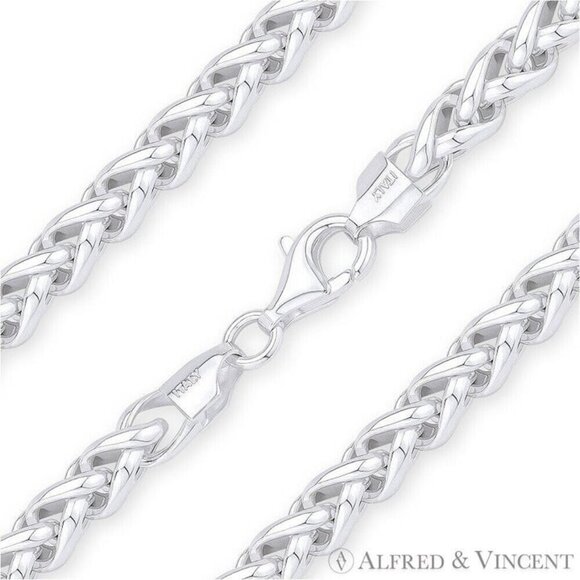6mm Classic Wheat Link Spiga Chain Bracelet in .925 Sterling Silver - 8.5" - Picture 1 of 2